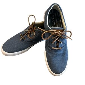 Sperry Mens Striper || CVO Nautical Salt Washed Sneakers, Denim Blue, Size 12